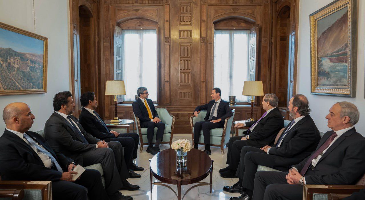 دیدار رئیس جمهور سوریه با وزیر امور خارجه امارات متحده عربی